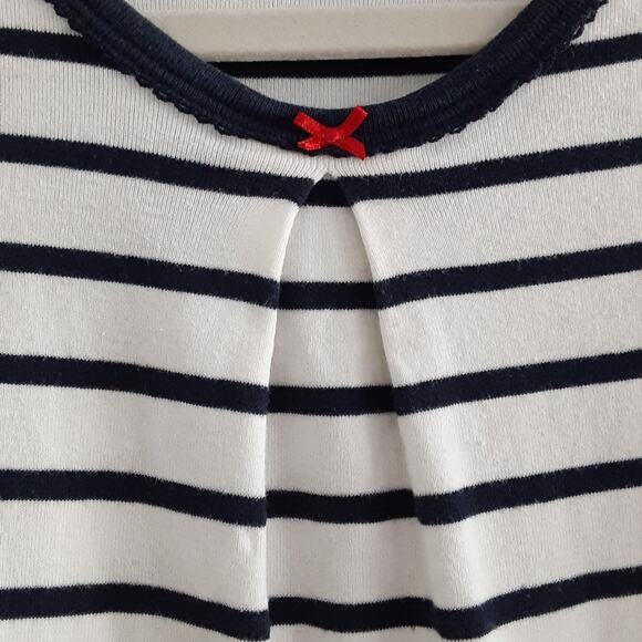 Petit Bateau Girls 5 Short Sleeve Shirt Dress Nautical Stripe Navy Blue Summer - Picture 4 of 11
